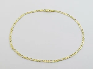 14k Solid Yellow Gold Figaro Link Ankle Bracelet 10" - Picture 1 of 5