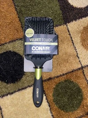 Conair Velvet Touch Paddle Hairbrush Nylon Bristles  Soft-Touch Hand Black New - Image 1 of 2