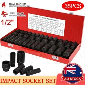 35pcs 1/2" Drive Deep Impact Socket Tool Set Metric Garage Workshop Tools 8-32MM - Picture 1 of 12