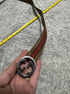 IMPRESIONANTE CINTURÓN DE CUERO GUCCI GG MARRÓN VERDE Y ROJO RAYAS WEB! (TALLA 31") Foto 1 de 4