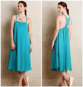 NEW Anthropologie Lilka Verano Rayon Midi Turquoise Lace Back Sundress $148 Sz S - Bild 1 von 4