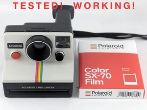 Vintage Polaroid SX-70 OneStep weiße Regenbogenstreifen Sofortbildkamera & Film getestet - Bild 1 von 6