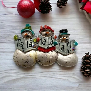 Vtg AJMC SNOWMAN Fa La La La La Brooch Pin Enamel Christmas Jewelry Red White - Picture 1 of 16