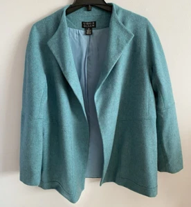 Sigrid Olsen Open Front Jacket Blazer Wollmischung blau gefüttert Oversized Gr. M - Bild 1 von 6