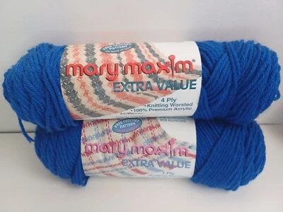 2 Blue Skeins Yarns VTG Mary Extra Value Acrylic Yarn, #4641  Blue 4 Ply 3 Ozs  - Image 1 of 4