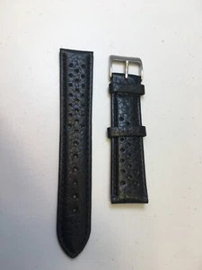 Correa de Reloj de Cuero Negro Rally Racing Estilo Vintage Agujeros Perforados 24 mm Nuevo - Imagen 1 de 5