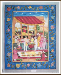 Pintura en miniatura escena de la corte del emperador mogol colores naturales de Jaipur India - Imagen 1 de 6