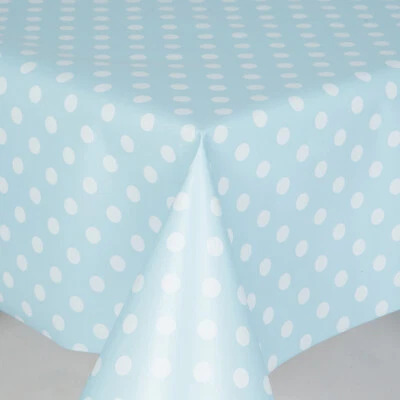 Polkadot Design Dotty Light Blue with White dots Pvc Vinyl WipeClean Tablecloths - Image 1 of 2
