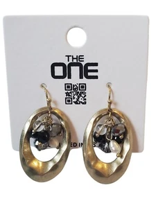 Dangle Earrings in Gold Tone with Black & Gray Dangling Beads - Picture 1 of 1