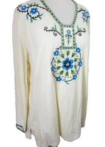 Storybook Knits Pullover Knit Top Women's 2X Embroidered/Beaded Boho Art - Picture 1 of 7