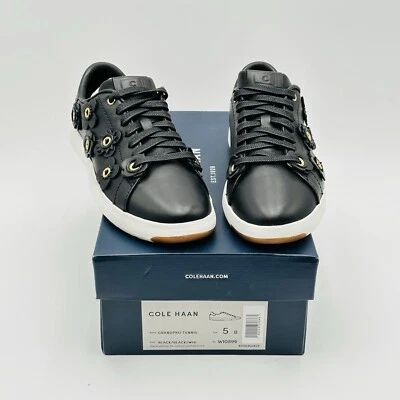 COLE HAAN Grandpro 网球运动鞋黑白 5 码 US 36 EU W10899 全新 — 第 1/4 张图片