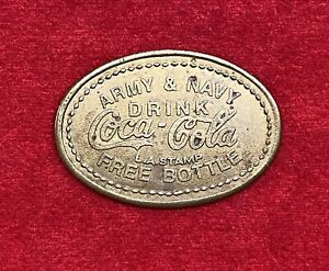 VINTAGE *COCA COLA* {ARMY & NAVY} L.A.  STAMP "FREE-BOTTLE" ADVERTISING TOKEN!