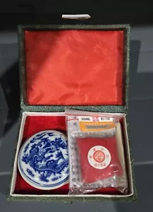 Chinese Red Paste Ink for Stamp Seal in Dragon Porcelain Dish with Lid - Picture 1 of 3