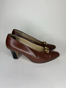 Gloria Vanderbilt Pump Shoes Heels Women Size 8M Brown Leather Slip Ons - Picture 1 of 20