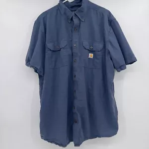 Carhartt Shirt Men 2XLT Blue Button Up Short Sleeve Loose Fit Cotton Pockets - Picture 1 of 10