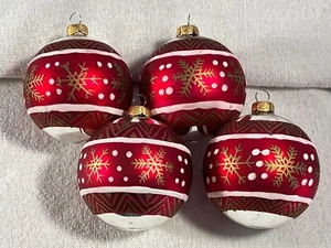 Christmas ornaments set of 4 glass gold snowflakes white mica stripes MAX8796 - Picture 1 of 7