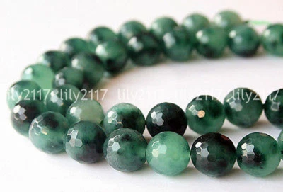 Cuentas sueltas redondas de piedras preciosas naturales de jade verde con manchas facetadas de 15" 6/8/10/12 mm Foto 1 de 3