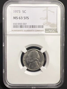 1973 Jefferson Nickel NGC MS 63 5FS - Picture 1 of 2