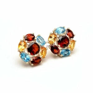 Natural Multi Gemstone with 925 Sterling Silver Cufflink #2258 - Picture 1 of 3
