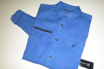 INC International Concepts Hombres Calce Regular Satén Informal Vestido Camisa -XS - Azul Foto 1 de 4