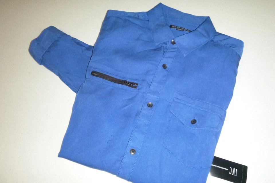 INC International Concepts Hombres Calce Regular Satén Informal Vestido Camisa - Pequeña - Azul Foto 1 de 4