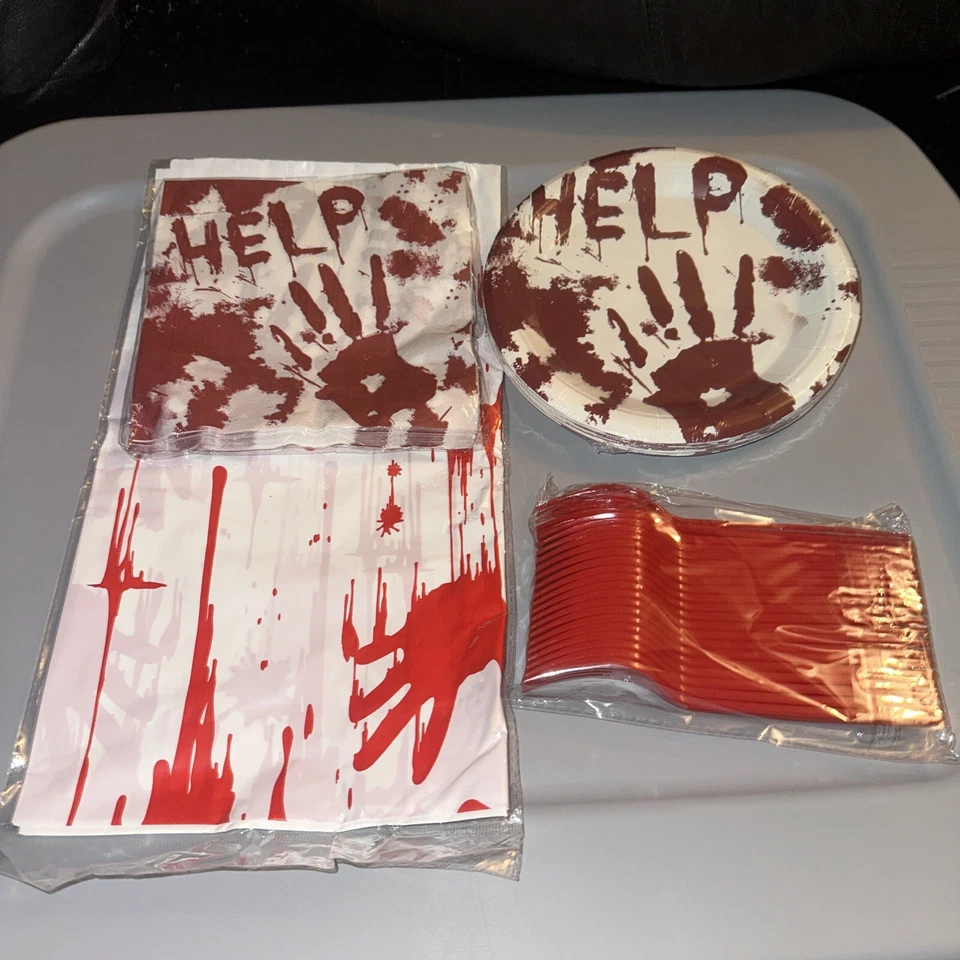 Juego de 20 salpicaduras de sangre para fiesta de Halloween servilletas tenedores y cubierta de mesa Foto 1 de 1