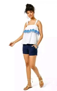 Canotta blusa smerlata Lilly Pulitzer Benita ricamata floreale grande bianca - Foto 1 di 6