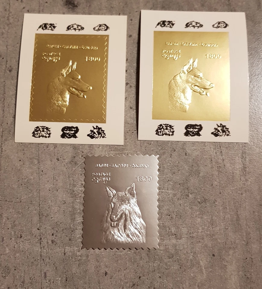 BATUM DOGS 2 BLOCKS &STAMP  GOLD &SILVER PERF& IMPERFORED MNH - Image 1 of 1