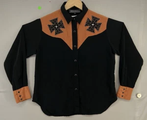 VTG Daniali Western Womens M Black Cross Embellished Pearl Snaps MADE USA - RARE - Picture 1 of 18
