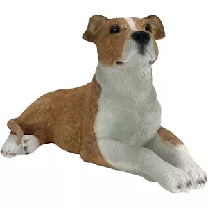 Sandicast OS407 Original Size Pit Bull Terrier Sculpture, Lying, Tan/White - Picture 1 of 1