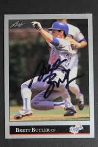 BRETT BUTLER 1992 LEAF #186 DODGERS INDIANS METS SIGNED TRADING CARD AUTOGRAPH - Picture 1 of 3
