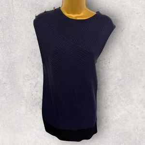 Next Womens Navy Ribbed Asymmetrical Knit Sleeveless Top, Button Shoulder  UK 12 - Picture 1 of 4