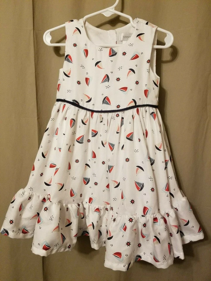 Savannah - Sailboat Nautical Print Dress With Diaper Cover Size 24M      DC16 - Image 1 of 4
