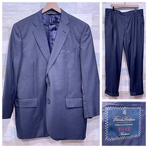 Traje Brooks Brothers Saxxon Lana Madison Azul Marino Rayas Para Hombre 44R 39W Plisado - Imagen 1 de 13