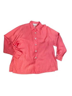 Camisa Costera Bloomingdales Lino Coral Salmón Rosa Concha Botón Frontal XL Mujer Foto 1 de 4
