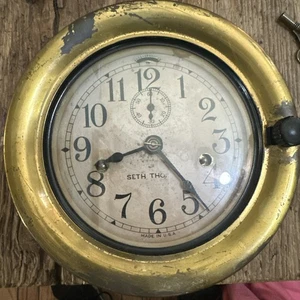 Reloj de cubierta 1930 Seth Thomas Maritime Ships con llave 7 3/4" baquelita, funciona - Imagen 1 de 13