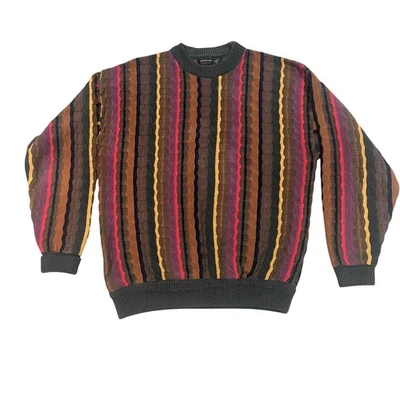 Vintage STRUCTURE Men's M large  Textured Striped  Knit Coogi style Sweater - Image 1 of 4