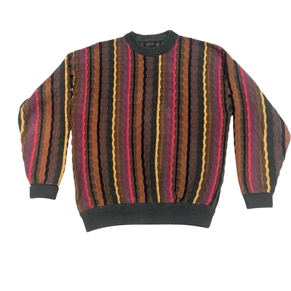 Vintage STRUCTURE Men's M large  Textured Striped  Knit Coogi style Sweater - Image 1 of 4