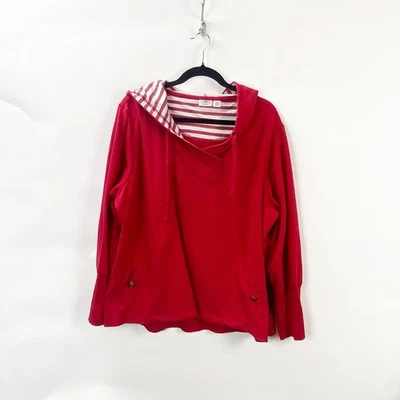 CATO 18-20W Plus Mujer Rojo Rayas Mezcla Algodón Manga Larga Pullover Sudadera con Capucha Foto 1 de 4