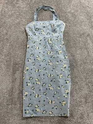 Reformation Ereka Midi Dress Women 0 Blue Daisy Embroidered Linen Shoulder Strap - Image 1 of 4