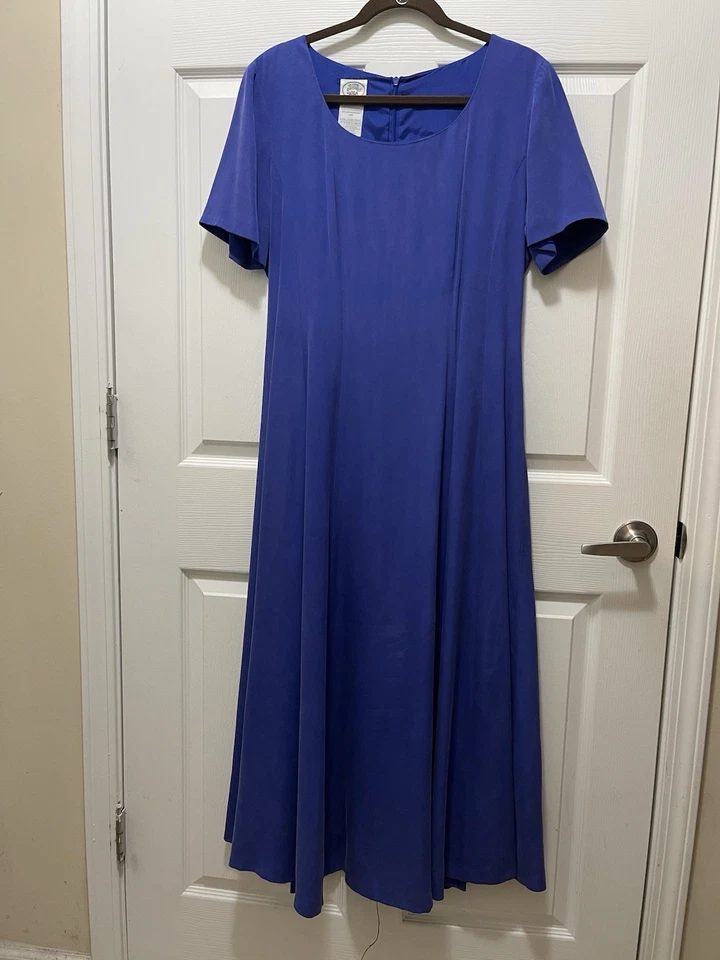 Laura Ashley Maxi Dress Womens 14 Blue 100% Silk A Line Short Sleeve - Image 1 of 4