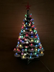 Vintage Flocked Holland Mold Ceramic Christmas Tree with Lights Works 21” Nice - Bild 1 von 24