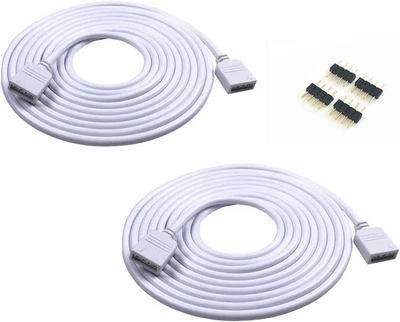2PCS 5M 16.4ft 4 Color RGB Extension Cable LED Strip Connector White  - Image 1 of 4