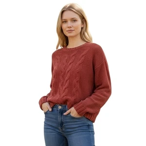 Suéter American Eagle Para Mujer XS Rojo Óxido Tejido con Cable Grueso Cuello Redondo Pullover - Imagen 1 de 12
