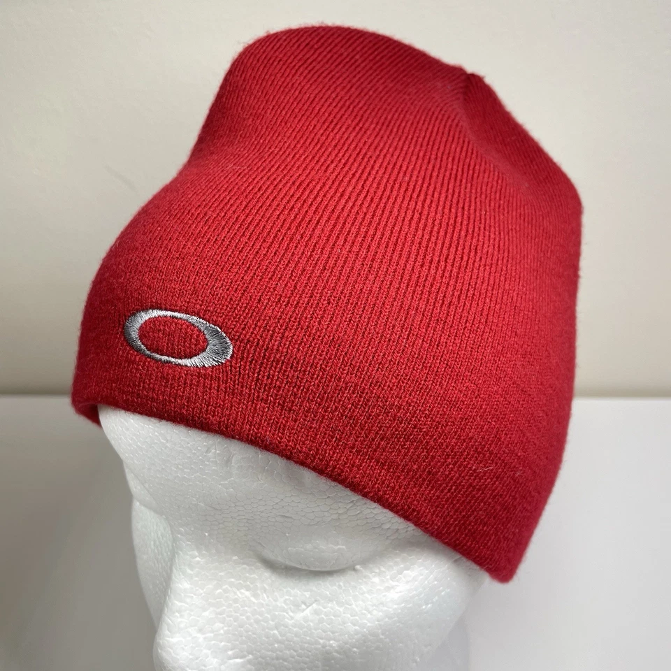 Vintage Oakley Red Knit Beanie Hat Cap Logo Acrylic Y2K Classic - Image 1 of 4