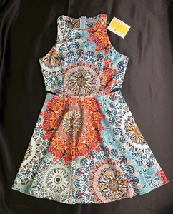 Belongsci Womens Sz S Mini Dress #8812 Sleeveless Cut Out Flare Racerback Floral - Picture 1 of 20