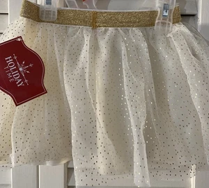 Falda Tutú de Navidad Holiday Time Girl Dorada Punteada en Capas Blanca 18M - Imagen 1 de 3