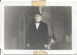 2 vtg photo man in suit bow tie and hat and out of frame man lamp glare abstract - Picture 1 of 4