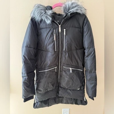 Sam Edelman Hooded Blanket Puffer Coat Faux Fur Trim Black Size XS NWT - Image 1 of 4