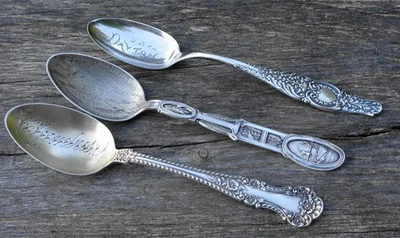 3 cucharas de recuerdo de plata esterlina Ohio Columbus Dayton y caja registradora nacional Foto 1 de 4